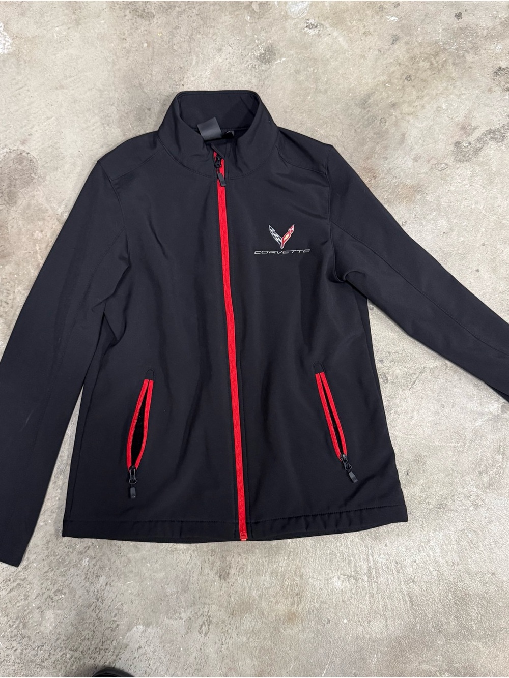 Corvette Black Softshell Jacket with Red Trim